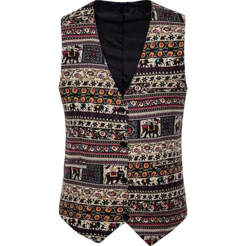 Men National Style Print Vest Men African Style Vest Men Slim Fit Party Wedding Dinner Clothes Party Prom