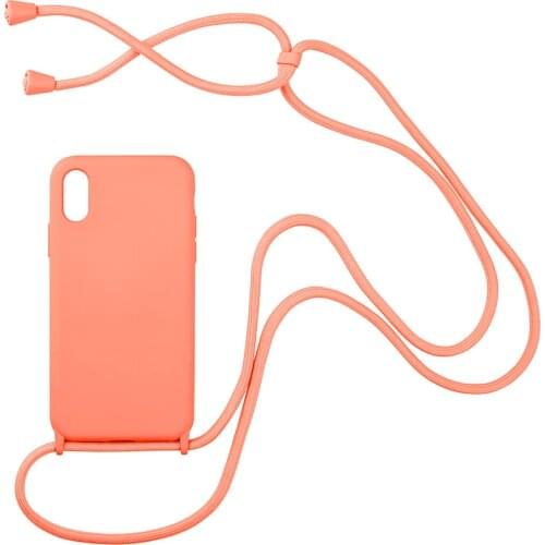 Soft Silicone Original Phone Case For iPhone 11 Pro Max 12 7 8 plus XR XS Candy Color Skin Feeling Cover with Crossbody Lanyard