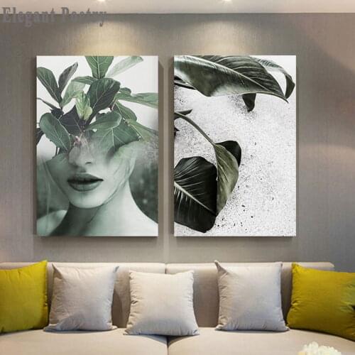 Wall Art Picture Scandinavian Poster Nordic Style Canvas Print Figure Leaves Abstract Painting Modern Living Room Decoration