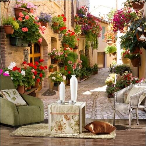 European Street Scenery Custom Mural Wallpaper Flower Full Wall Murals Printed Home Decor Photo Wallpaper Papel De Parede 3D