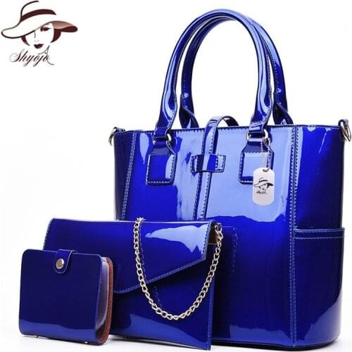2020 New Patent Leather Women Composite Bag 3 Sets Famous Brand Designer Shoulder Bag Ladies Messenger Bag and Cards Wallet Tote