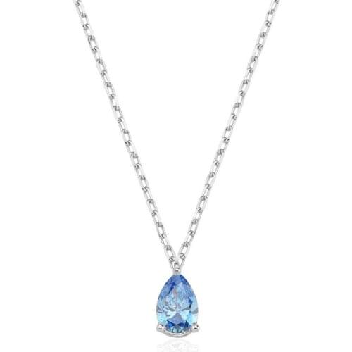 Valori Jewels 0.33 Carat, Zirconia Fancy Blue Pear Gemstone, Rhodium Plated, Sterling Silver Necklace