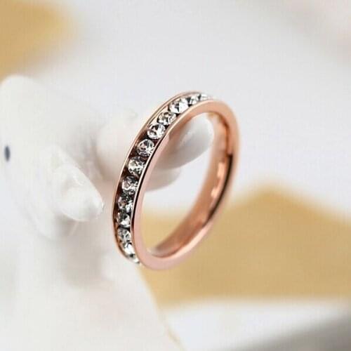 Luxury Brand Titanium Steel Ring 18 K Rose Gold Plate Full CRYSTAL Pave Wedding Rings For Women anillos mujer bague femme