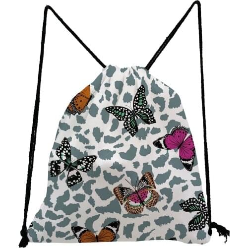 Butterfly Leopard Printed Backpack Fashion Drawstring Bags Unisex Portable Shoe Bag for School Large Capacity Travel Storage Bag
