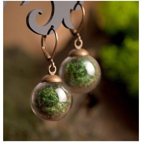 20pcs 16x4mm glass vial pendant glass bubble handmade moss dangle earrings nature green moss earrings