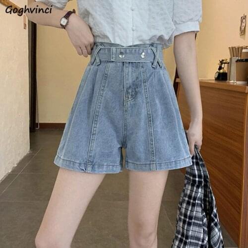 Shorts Women Denim Solid Simple Spliced Buttons Retros Fashion High Waist Korean Style All-match Wide Leg Leisure Summer A-line