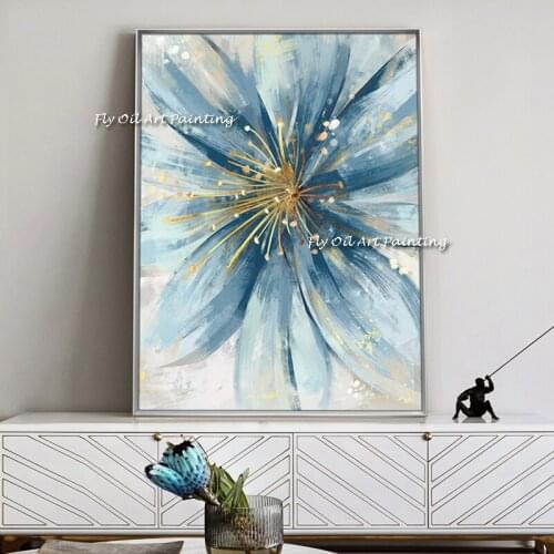 Modern Abstract Minimalist Blue flowe Art Watercolor Canvas Pictures For reading Room Bedroom Decor Unframed