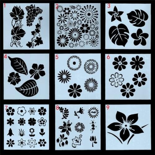 Amoliy 9pcs Cake Stencils Template Walls Painting Scrapbooking Stamping Craft Flowers Spray Pattern Mold Baking Accessories