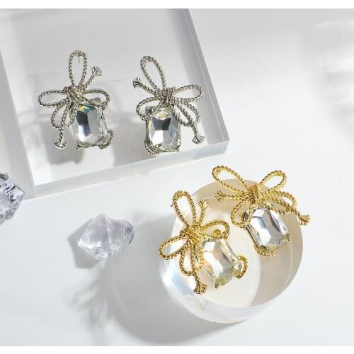 AENSOA 2021 Trendy Alloy Bowknot Crystal Dangle Drop Earrings Personality Exaggeration Geometric Big Earring Jewelry For Women