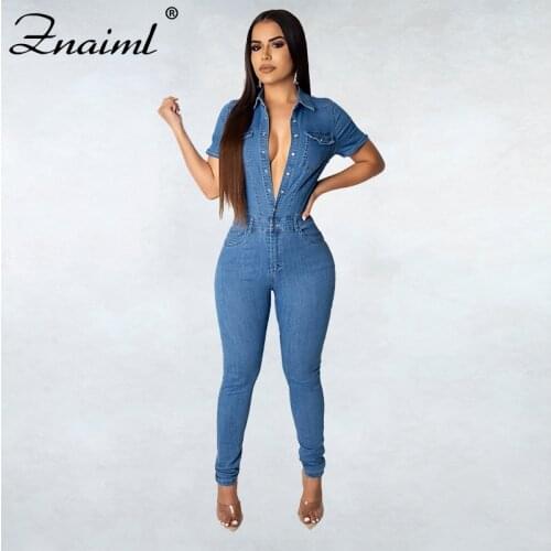 Women Jumpsuit Jeans Summer Casual Denim Jumpsuits Solid Short Sleeve Ladies Rompers Streetwear Club Party Denim Romper Overalls