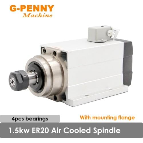 NEW Arrival 1.5KW ER20 Air Cooled Spindle Motor Square Spindle With mounting flange 0.01mm Accuracy 4 PCS Ball Bearings