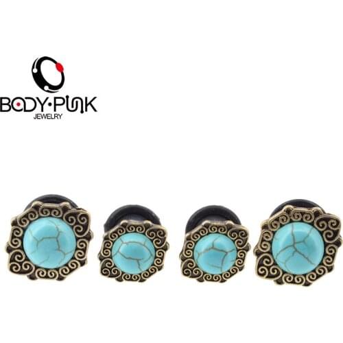 BODY PUNK Classic Ear Plugs and Tunnels Jewelry Center Filigree Plug Stone Body Piercing Jewelry 1 Pair PLG 138