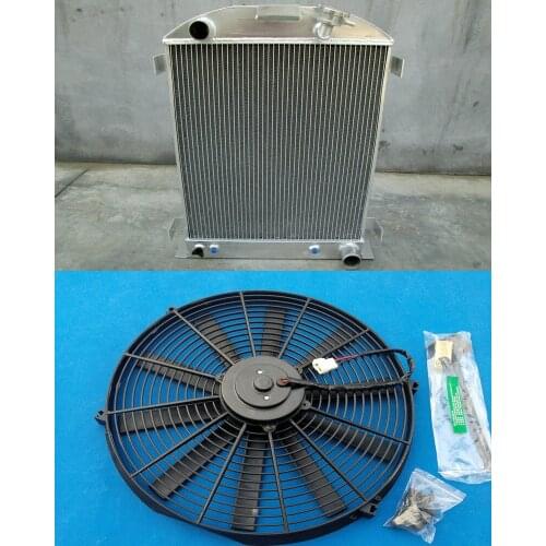 3ROW ALUMINUM RADIATOR+ 16" FAN FOR 1932 FORD HI-BOY GRILL SHELLS CHEVY MODEL AT/MT 32