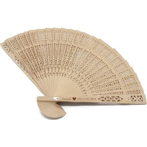 40Pcs Personalized Engraved Wood Folding Hand Fan Wooden Fold Fans Customized Wedding Party Gift Decor Favors Organza bag