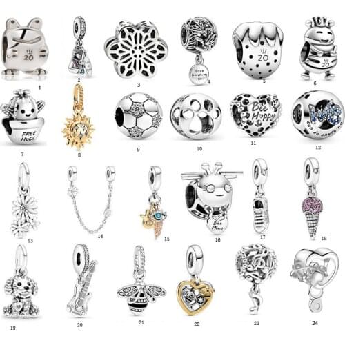 5PCS Silver Color Bee Flower Ice-cream Heart Animal Pendant Charm Dangle Fit Original DIY Bracelet Necklace Bead Jewelry Gift