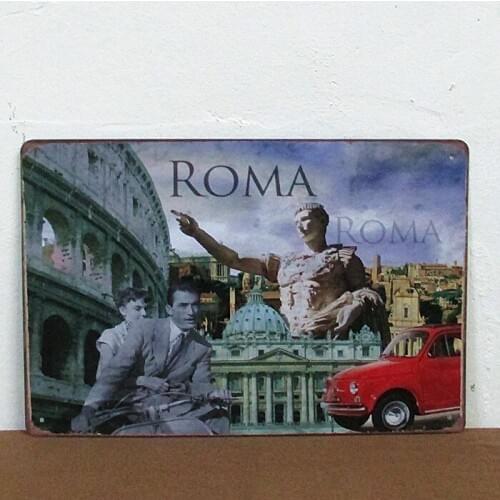 50pcs/lot Metal Sign shabby chic Roma Audrey Hepburn Car Building Vintage Retro Tin Signs Garage Decor 20x30cm F-05