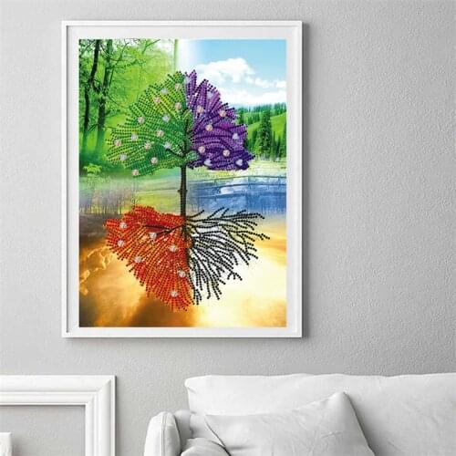 5D DIY Diamond Painting Four-color Tree Four Season Tree Scenery Colorful Diamond Embroidery Mosaic Home Decor Handmade Gift