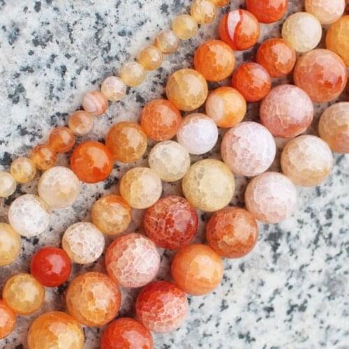 8-14mm Natural Round Crackle Red Orange Carnelian Agates Stone Beads For Jewelry Making Beads Bracelets For Women 15'' DIY Beads