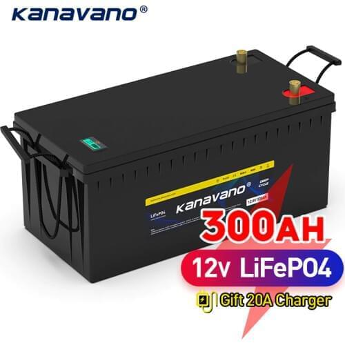 12V 300Ah LiFePO4 Deep Cycle Rechargeable Battery Pack Built-in 200A BMS For RV Electric Propeller Camper Yacht with 20A Charger