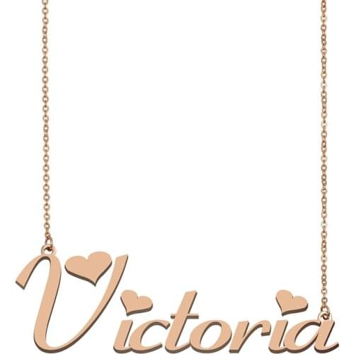 Alphabet Script Victoria Name Necklace Personalized Custom for Women/Men Pendant Gold Stainless Steel Popular Nameplate Jewelry
