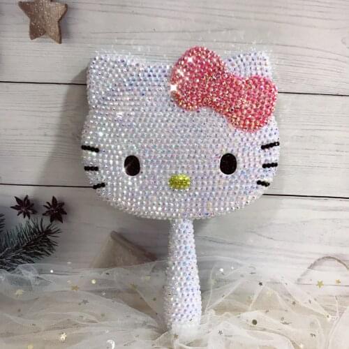 Diamond Mirror Helloo Kitty Bling mirrors Handheld Car Decor Kawaii Makeup Decor Table Decorative Mirrors Gifts for Girlfriend