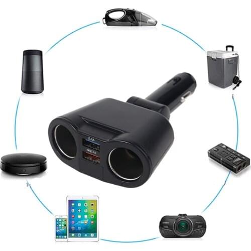 12V 24V Car 2 Way Power Socket Splitter QC3.0 Dual USB Charger LED Voltmeter For Mobile Phone Tablet GPS SUV Truck Jones-03