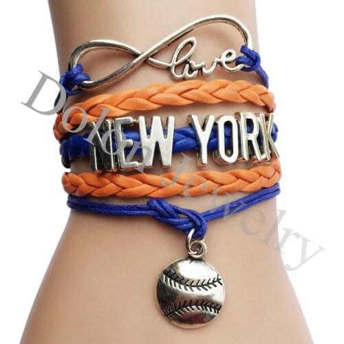 Infinity Love New York Baseball Softball Charm Multilayer Leather Wrap Charm For Team ,Players,Lovers Sports Jewelry