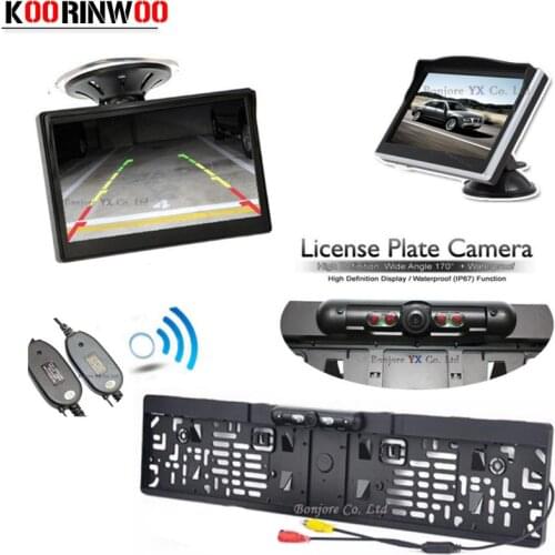 Wireless 5 Inch Car Monitor Digital Display Video Input AV1/2 CCD Car License Plate Frame Cam Rear view Camera Reverse 4 Lights