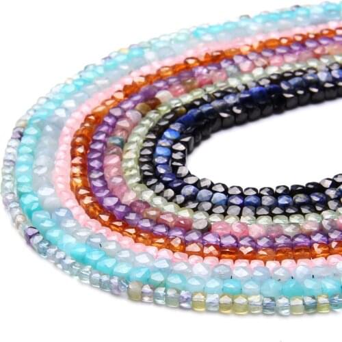 41 Types Faceted Stone Beads Cube Shaped Natural Tourmaline Rose Quartzs Coin Agates Beads For DIY Jewelry Making Earring 15.5