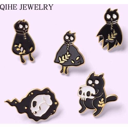 Gothic Ghost Cat Enamel Pins Black Robes Skull Skeleton Demon Brooches Halloween Punk Lapel Pin Badges Jewelry Gift Wholesale