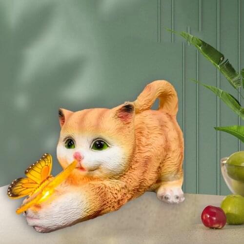 Feng shui Cute Solar Cat Light Outdoor Garden Balcony Accessories Decoration Yard Layout Waterproof butterfly Night Ornaments