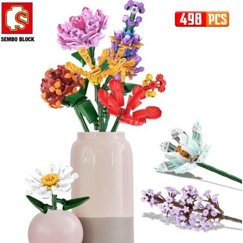 City DIY Bouquet Garden Colorful Flowers Building Blocks Home Decoration Ornaments Plant Bricks Kids Toys for Girls Gift