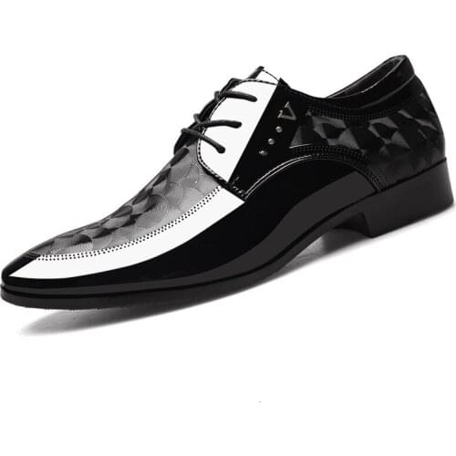 Italian Oxford Shoes for Men Designer Mens Patent Pu Leather Black Shoes Mens Pointed Toe Dress Shoes 2019 Classic Derbies