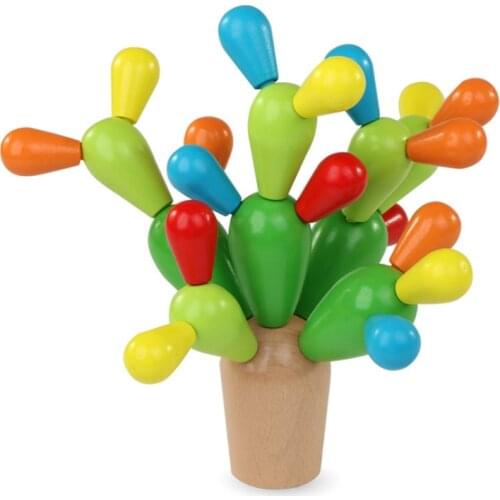 Cactus Building Wooden Blocks Toys Colorful Cute DIY Creative Wooden Building & Construction Educational Toys Gift for Kids