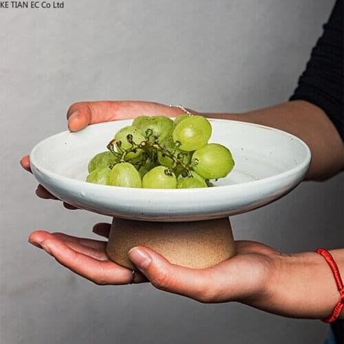 Stoneware Japanese-style Tall Fruit Plate Ceramic Dessert Cake Table Creative Home Countertop Snack Snack Tray Home Decoration