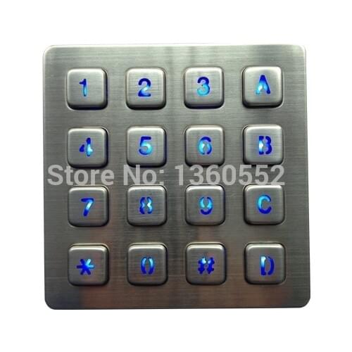 16 keys backlit keypad Led backlit keyboard with illuminated 4x4 key button for payphone,kiosk,bank,vending machine