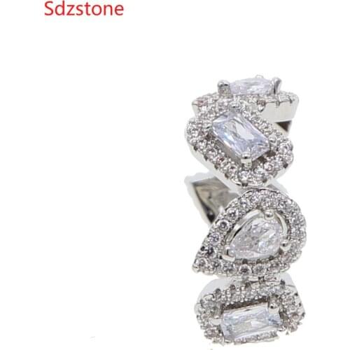 Luxury Big Square Cut AAA Zircon Ring with Micro Paved CZ Wedding big cz Rings for Brides Silver color Jewelry Israel style