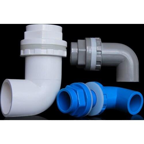 Aquarium Elbow Bulkhead Connector 20-50mm PVC 90 Degree Pipe Joints Fish Tank Pond Outlet Drain Fitting