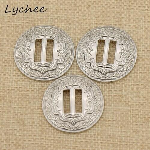 Lychee 3pcs Metal Round Western Slotted Conchos With Slots Buttons For Clothes DIY Sewing Decor Garment Accessories