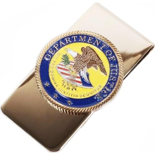 US UNITED STATES DOJ DEPARTMENT OF JUSTICE EAGLE METAL BADGE MONEY CLIP