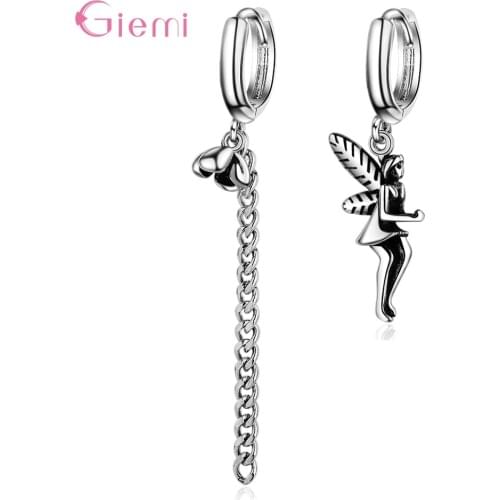 Cute Little Flower Fairy Asymmetric Thai Silver Earrings For Women Girl 925 Sterling Silver Hoop Earrings Fine Jewelry
