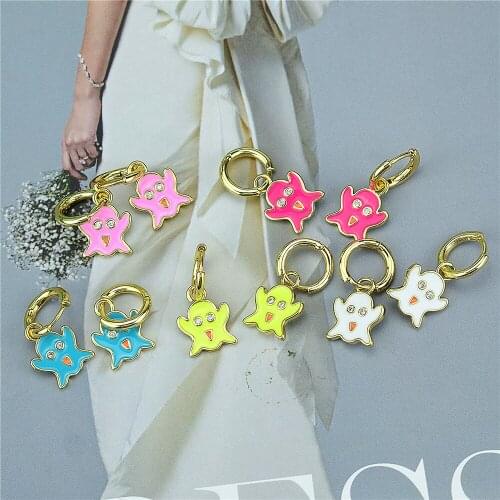 Cute little ghost zircon pendant female earrings candy color Halloween ghost girl color enamel earrings enamel jewelry