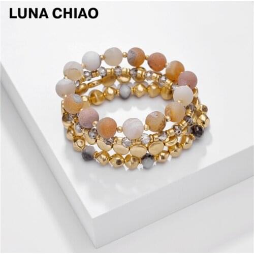 LUNA CHIAO Stacked Natural Stone Beaded Bracelets Multi Strand Layering Bracelet for Women