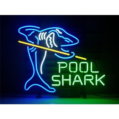 NEON SIGN POOL SHARK BILLIARDS GAMEROOM Signboard REAL GLASS BEER BAR PUB display christmas Light Signs 17*14"