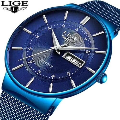 2019 New Blue Quartz Clock LIGE Mens Watches Top Brand Luxury Watch For Men Simple All Steel Waterproof Wrist Watch Reloj Hombre