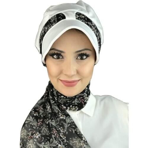 New Fashion Muslim Hijab Hijab Hijab Clothing Trend Scarf Bone Buckle Scarf Beanie Spring Summer White Single Biritli Scarf Hat