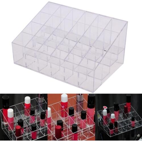 24 Grid Makeup Organizer Storage Box Lipstick Nail Polish Display Stand Holder Cosmetic Jewelry Organizer Box Case