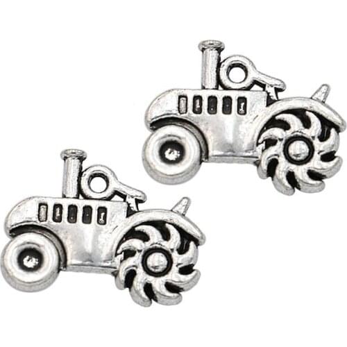 Antique Silver Plated Zinc Alloy Tractor Charms Pendants for Jewelry Making DIY Handmade Craft 15x19mm