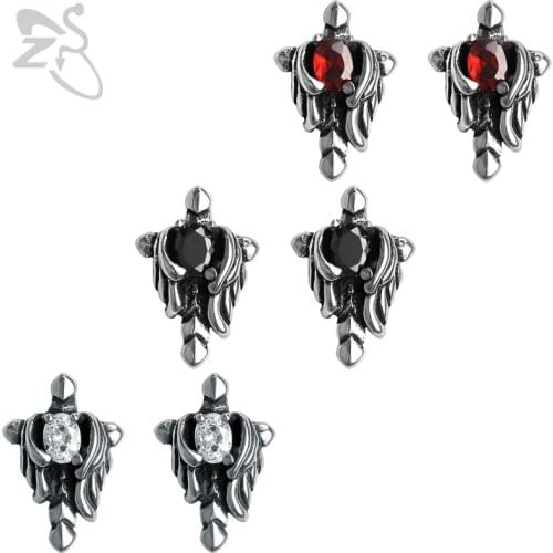 ZS Stainless Steel Punk Sword Stud Earrings with Cubic Zirconia Hip Hop Small Ear Stud Jewelry for Men Women Accessories Gifts