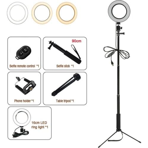6 Inch Photography LED Light Tripod Ring Lamp Set Youtube Video Live Photo Studio Selfie Stick Make Up ring Lamp